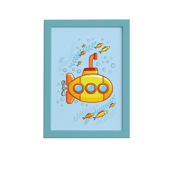 Imagem de Quadro Infantil Submarino Amarelo Moldura Azul 22x32cm