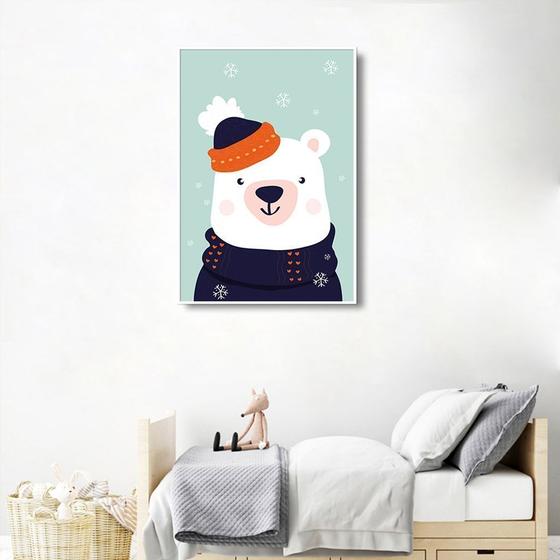 Imagem de Quadro Infantil Urso na Neve 43x30 Filete Branco Moldura Filete, Branca