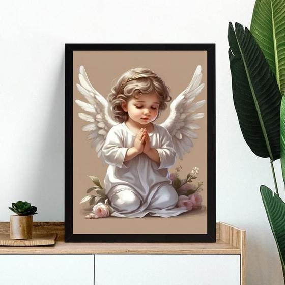 Imagem de Quadro Infantil Vintage Anjinho Rezando 33X24Cm - Com Vidro