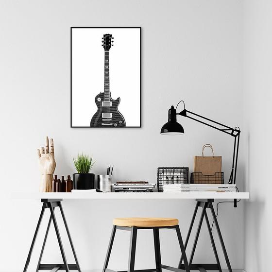 Imagem de Quadro Instrumento Musical Guitarra 43x30 Filete Preto Moldura Filete, Preta