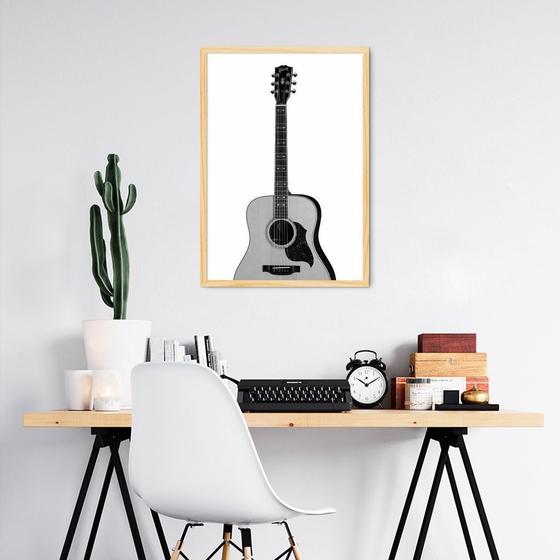 Imagem de Quadro Instrumento Musical Violão 60x43 Caixa Marfim Moldura Caixa, Marfim