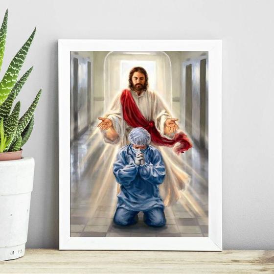 Imagem de Quadro Jesus Abençoando Médico 24x18cm - com vidro