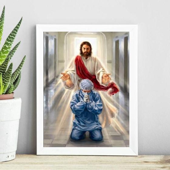 Imagem de Quadro Jesus Abençoando Médico 33X24Cm - Com Vidro