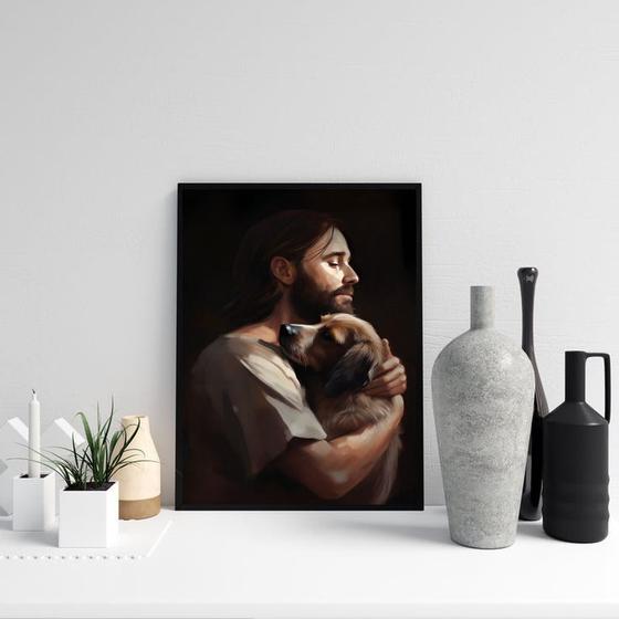 Imagem de Quadro Jesus Abraçando Cachorro 24x18cm - com vidro