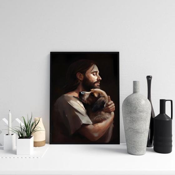 Imagem de Quadro Jesus Abraçando Cachorro 33x24cm - com vidro