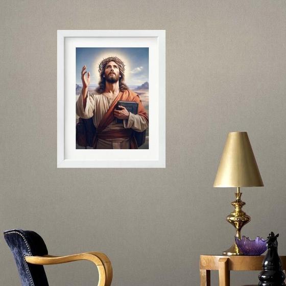 Imagem de Quadro Jesus Com Bíblia Sagrada - 60X48Cm