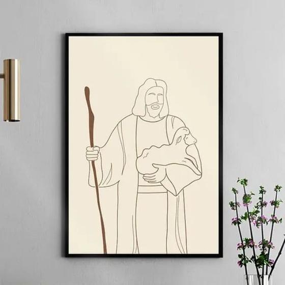 Imagem de Quadro Jesus Com Cajado - One Line 24x18cm - com vidro