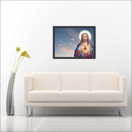 Imagem de Quadro Jesus Coração Católico Religioso Religião Com Moldura T2