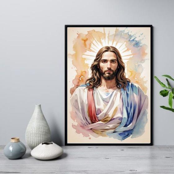 Imagem de Quadro Jesus Cristo Aquarelado 33x24cm