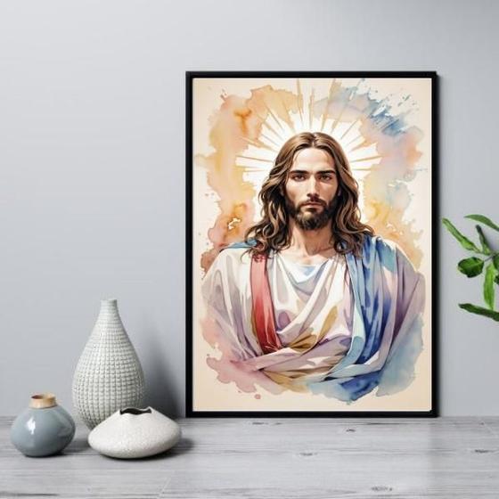 Imagem de Quadro Jesus Cristo Aquarelado 45X34Cm - Com Vidro