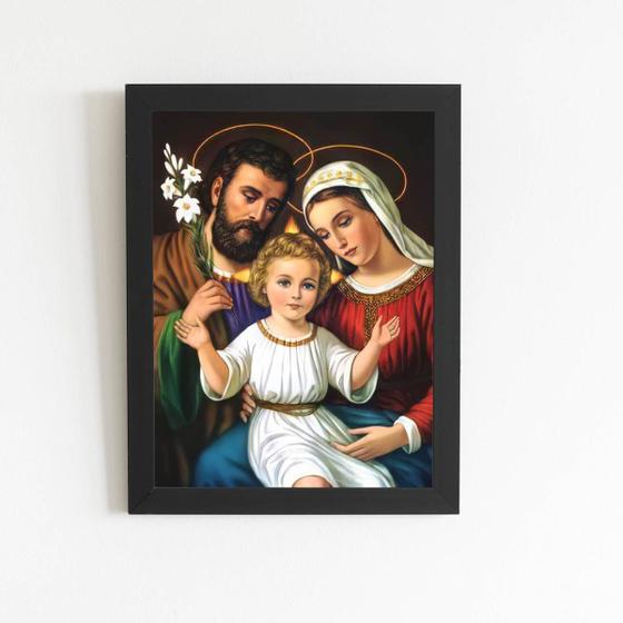 Imagem de Quadro Jesus Cristo João e Maria Moldura Preta 60x40cm