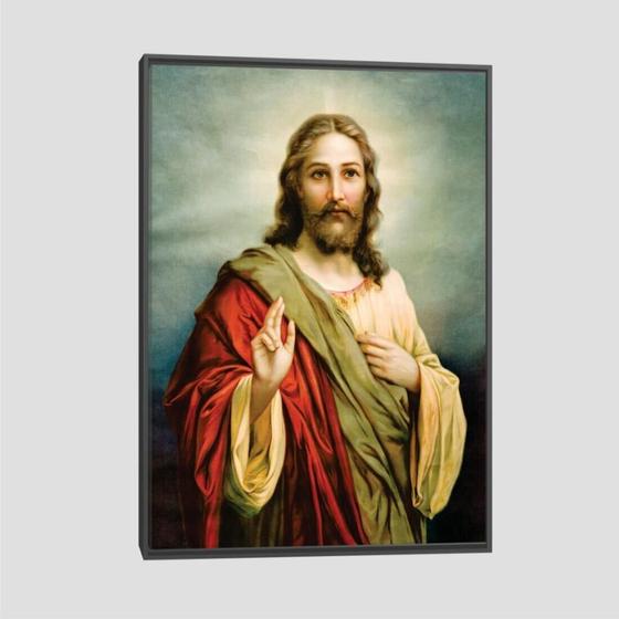 Imagem de Quadro Jesus Cristo Tela Moldura Preta 45X30Cm