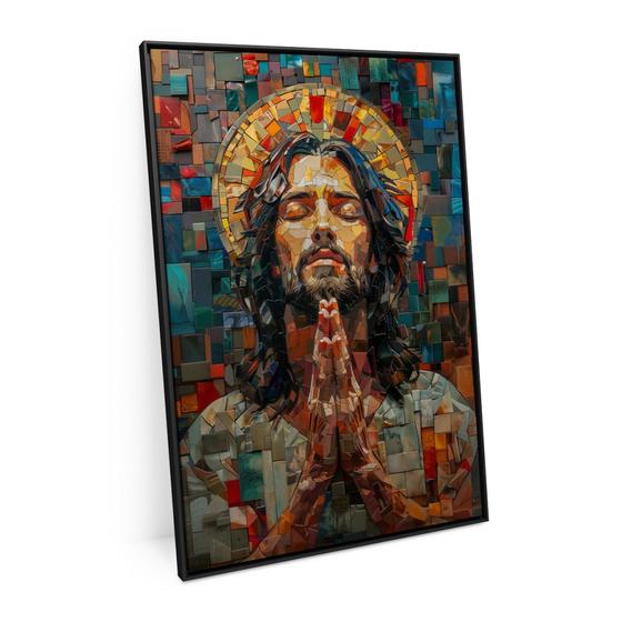 Imagem de Quadro Jesus Em Ladrilhos Religioso Para Sala 90x60 Cm Vidro - Bimper Quadros