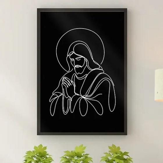 Imagem de Quadro Jesus Moderno - One Line 24x18cm - com vidro