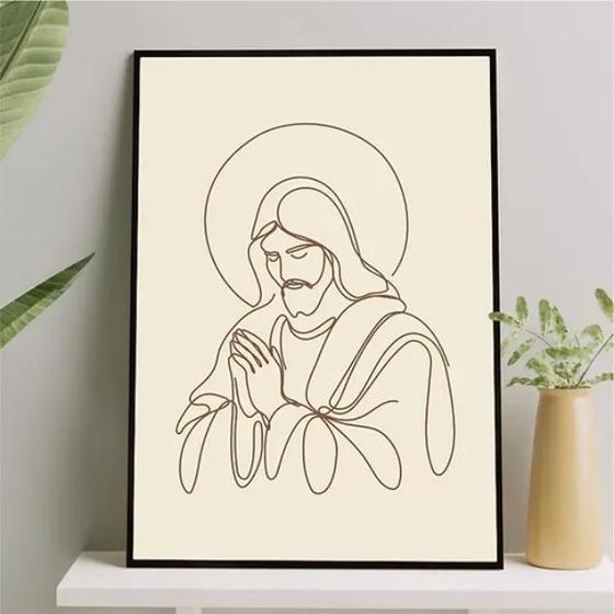 Imagem de Quadro Jesus One Line - Marrom 24x18cm