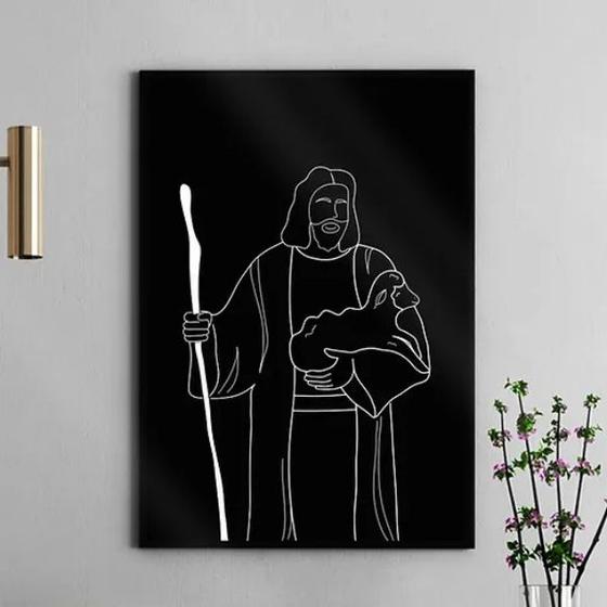 Imagem de Quadro Jesus One Line - Preto e Branco 24x18cm - com vidro