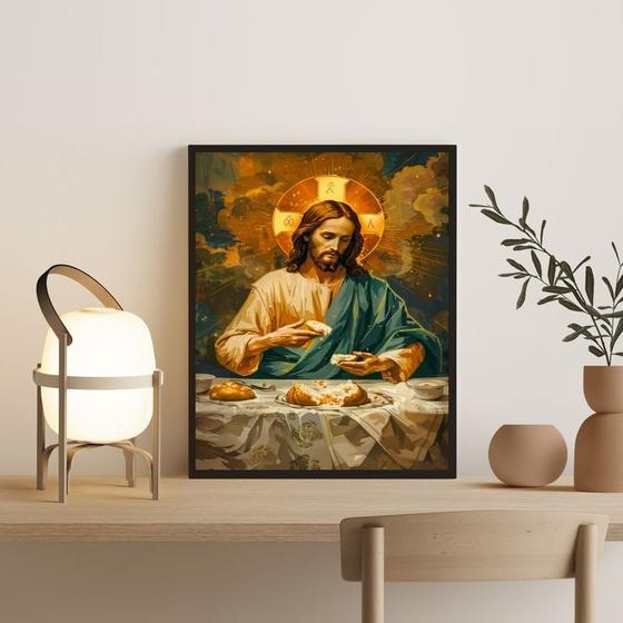 Imagem de Quadro Jesus Repartindo O Pão 24x18cm - com vidro