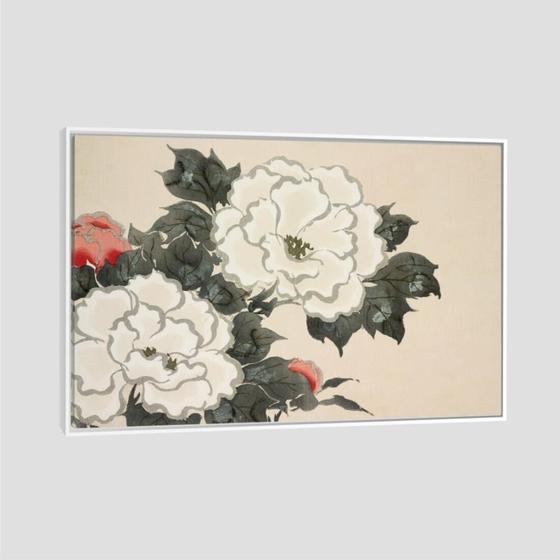 Imagem de Quadro Kamisaka Flores Ii Tela Moldura Branca 63X42Cm