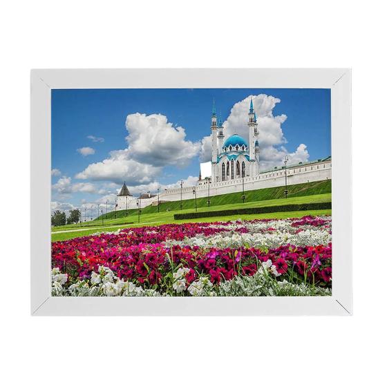 Imagem de Quadro Kazan Kremlin Canteiro Flores Moldura Branca 60X40Cm