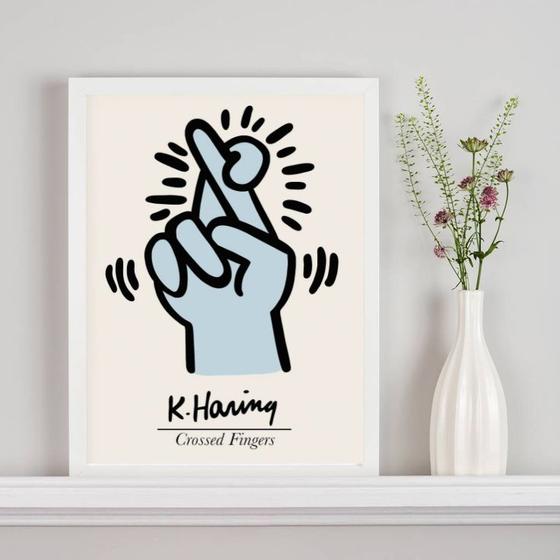 Imagem de Quadro Keith Haring Crossed Fingers - Azul 45x34cm