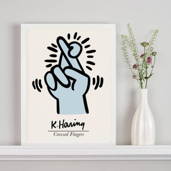 Imagem de Quadro Keith Haring Crossed Fingers - ul 45X34Cm - Vidro