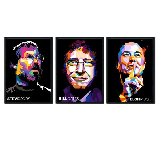 Imagem de Quadro Kit 3  Elon Musk Steve Jobs Bill Gates Quarto Escritório 43x63cada