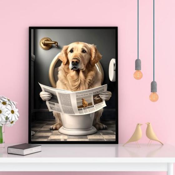 Imagem de Quadro Labrador No Banheiro Lendo Jornal 24x18cm - com vidro