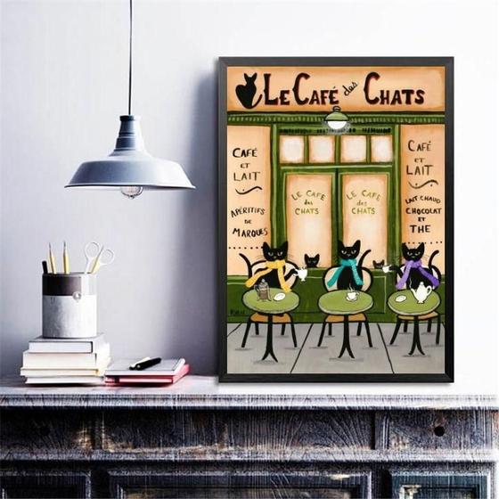 Imagem de Quadro Le Café Des Chats 33X24Cm - Com Vidro