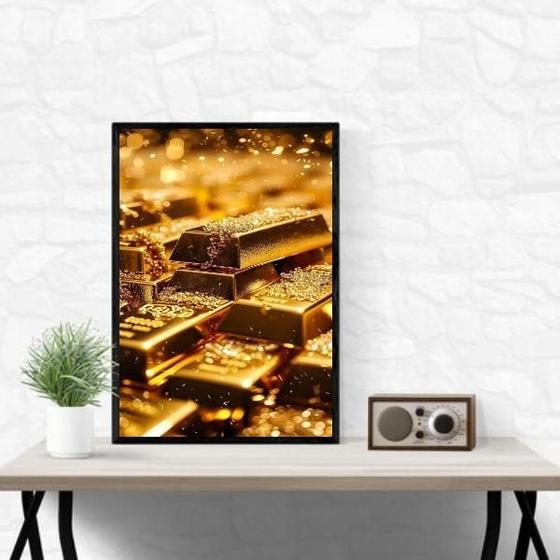 Imagem de Quadro Lei Da Atração - Barras De Ouro 33X24Cm - Com Vidro