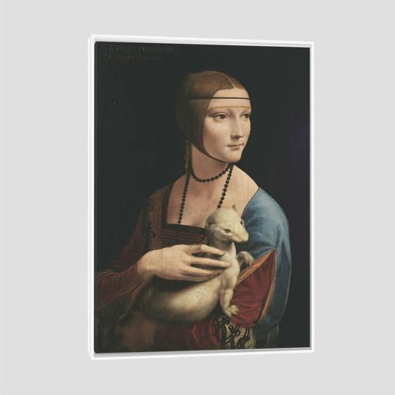 Imagem de Quadro Leonardo Da Vinci A Dama Do Arminho Tela Moldura Branca 45X30Cm