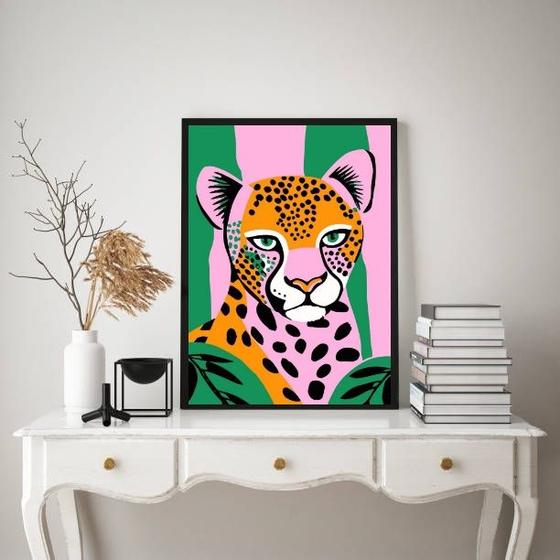 Imagem de Quadro Leopardo Colorido - Fashion 24x18cm - com vidro