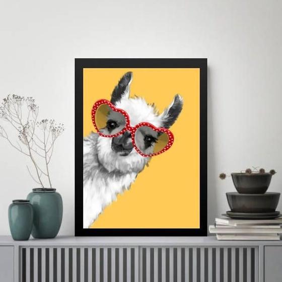 Imagem de Quadro Lhama De Óculos - Coração 24X18Cm - Com Vidro