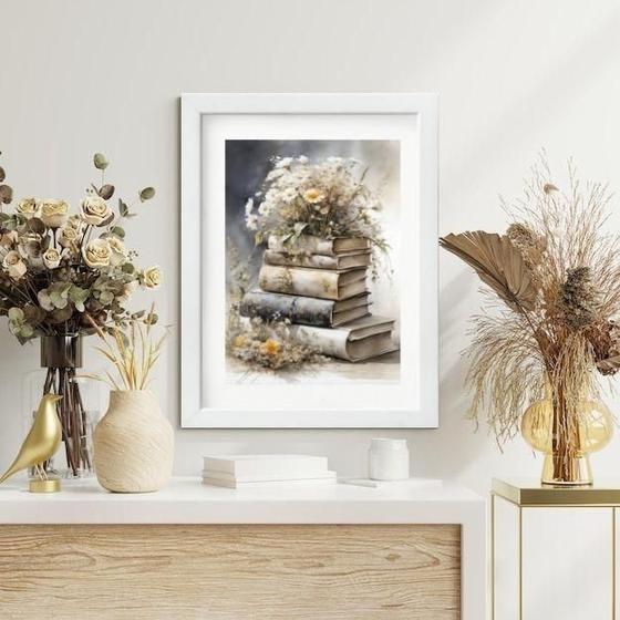 Imagem de Quadro Livros E Flores 60X48Cm