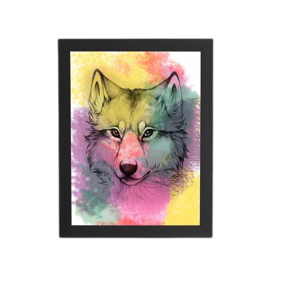 Imagem de Quadro Lobo Aquarela Arte Animais Moldura Preta 60X40Cm