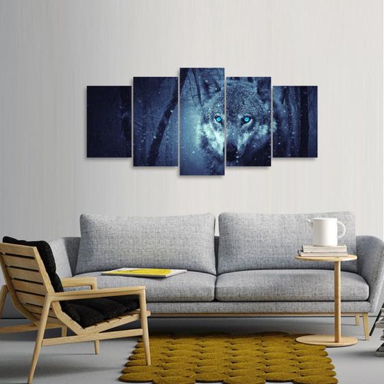 Imagem de Quadro Lobo em Mosaico 5 Peças decorativo 125x60