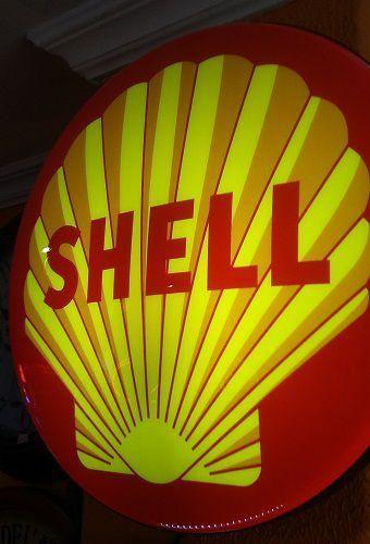 Imagem de Quadro Luminoso Decorativo Posto Shell Retrô Vintage Led Bivolt p/ Bar Boteco Churrasqueira Garagem
