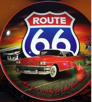 Imagem de Quadro Luminoso Decorativo Route 66 Carro retrô Vintage Led Bivolt Bar Boteco Churrasqueira Garagem