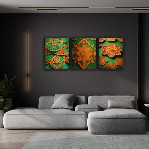 Imagem de Quadro Luxo Trio Abstrato Mandala Canvas C/ Moldura 129x53cm