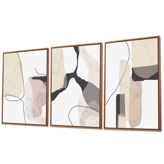 Imagem de Quadro Luxo Trio Abstrato Tons Pastéis Canvas 129x53cm