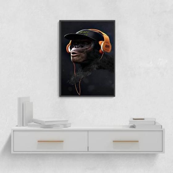Imagem de Quadro Macaco Com Headphone 24X18Cm - Com Vidro