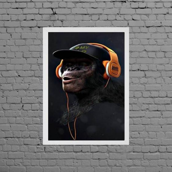 Imagem de Quadro Macaco Com Headphone 45x34cm - com vidro