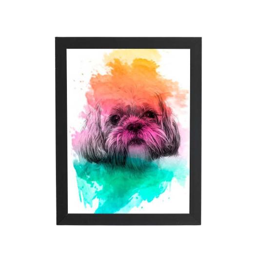 Imagem de Quadro Maltês Cachorro Tinta Aquarela Moldura 60X40Cm