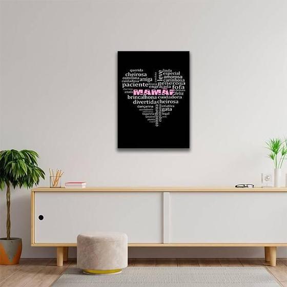 Imagem de Quadro Mamãe Qualidades Coração Preto 24X18Cm - Com Vidro