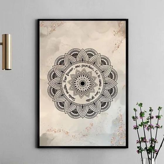 Imagem de Quadro Mandala Ho'oponopono - Bege 45x34cm - com vidro