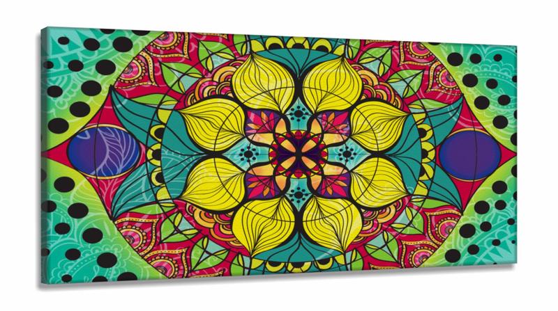 Imagem de Quadro Mandala Para Sala Quarto Hall Colorido em Tecido Canvas 130x60