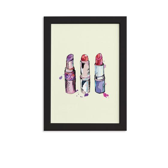 Imagem de Quadro Maquiagem Batons Trio Moldura Preta 33x43cm