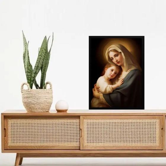 Imagem de Quadro Maria e Menino Jesus Iluminados 45x34cm - com vidro