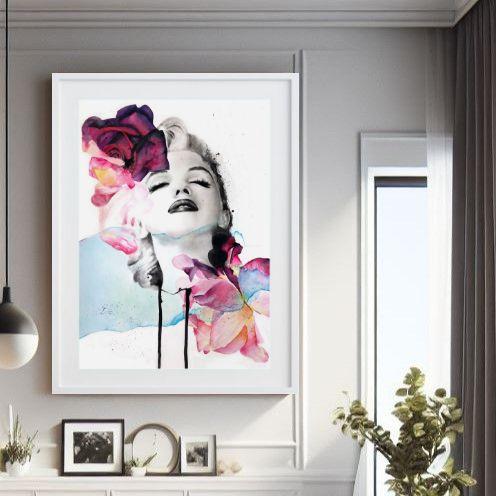 Imagem de Quadro Marilyn Monroe Aquarela Flowers 60x48cm