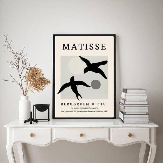 Imagem de Quadro Matisse Passarinhos Preto E Cinza 33X24Cm - Com Vidro