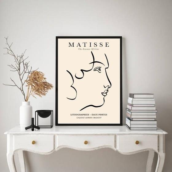 Imagem de Quadro Matisse Perfil Mulher - Bege 33x24cm - com vidro